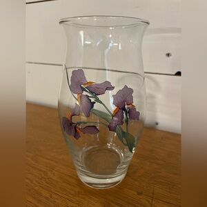 VINTAGE Hand-Painted Iris Crystal Glass Vase – Clear Floral Design